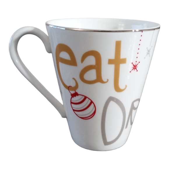 Lenox Holiday Mug Eat Drink Be Merry White Red Silver 12 oz - Picture 2 of 9